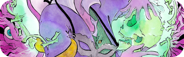 Illustrated banner of hands holding a glowing skull